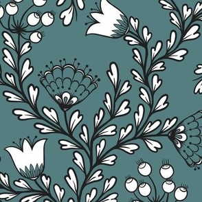 Flower Garland Teal background M scale