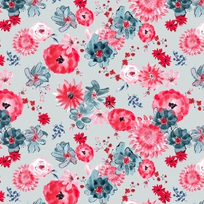 Coral and Blue Floral
