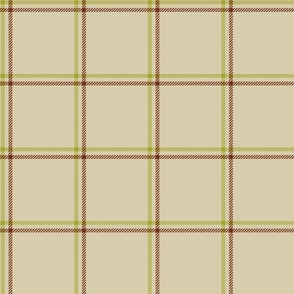 3 color windowpane plaid 70s green and brown on tan
