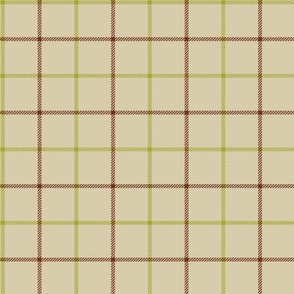 tattersall plaid 70s green and brown on tan