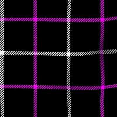tattersall plaid white and neon pink on black