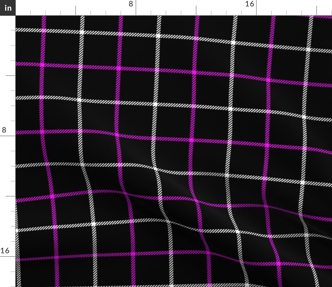 tattersall plaid white and neon pink on black