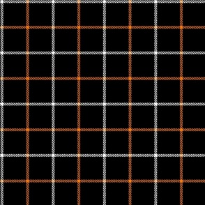 tattersall plaid white and bright orange on black