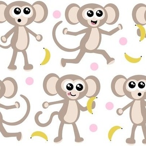 Cute Monkey Pattern with Pink Dots - Large Scale - CuMoP