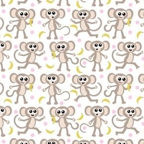 Cute Monkey Pattern with Pink Dots - Small Scale - CuMoP