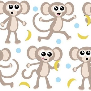 Cute Monkey Pattern with Blue Dots - Large Scale - CuMoP