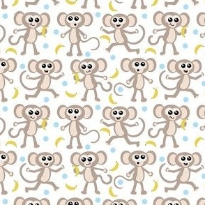 Cute Monkey Pattern with Blue Dots - Small Scale - CuMoP