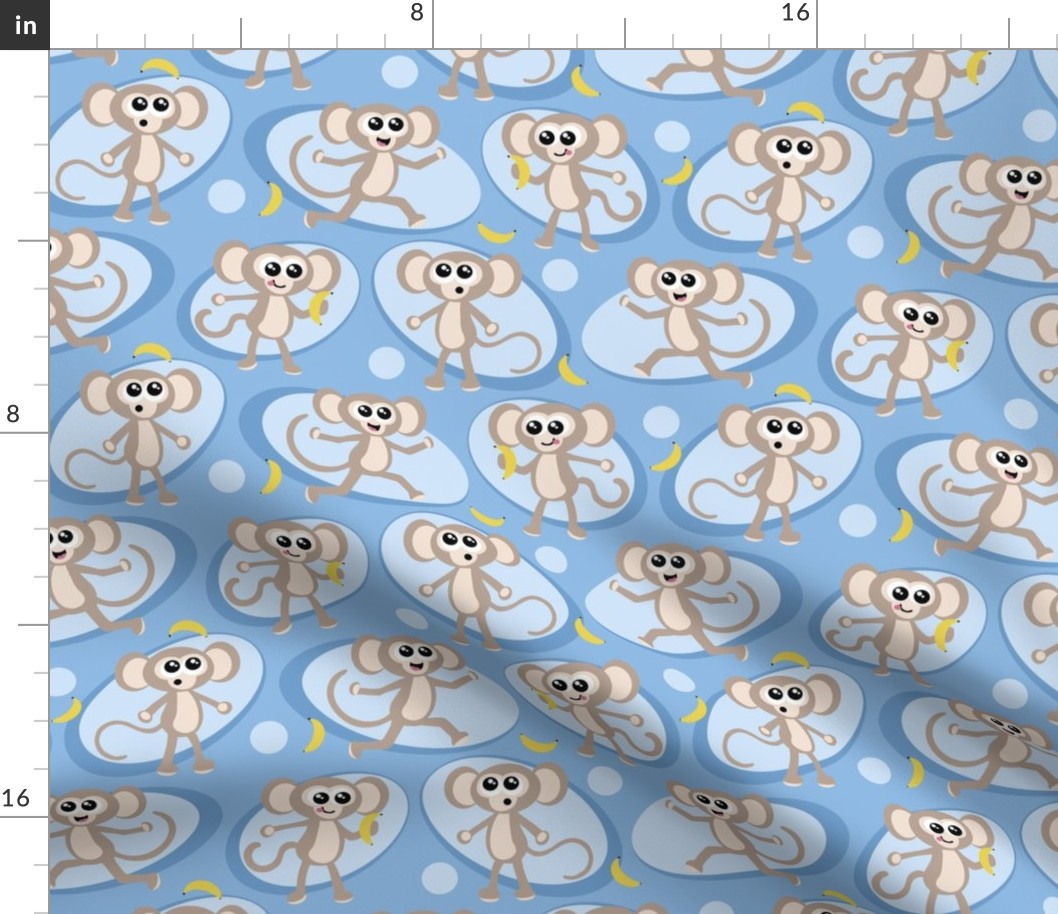Cute Monkey Pattern on Blue - Large Scale - CuMoP