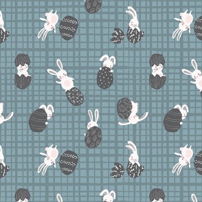 bunnies and eggs - blue background