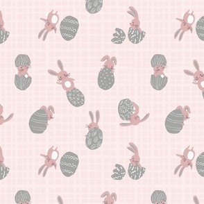 bunnies and eggs - pink backgroundd