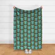 Catalina - Folklore Floral Geometric Navy Blue Aqua Golden Olive Green Large Scale