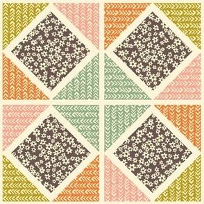 Boho Patchwork Quilt of Tiny Flowers and Chevrons