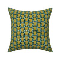 Catalina - Folklore Floral Geometric Navy Blue Golden Olive Green Aqua Small Scale