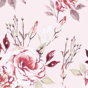 Pink Watercolor vintage flowers