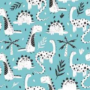Black and White Dinosaurs in Teal