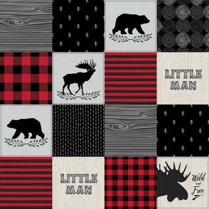 4 1/2" Little Man Woodland Quilt Top – Lumberjack Red + Black Patchwork Blanket, GL-BR5