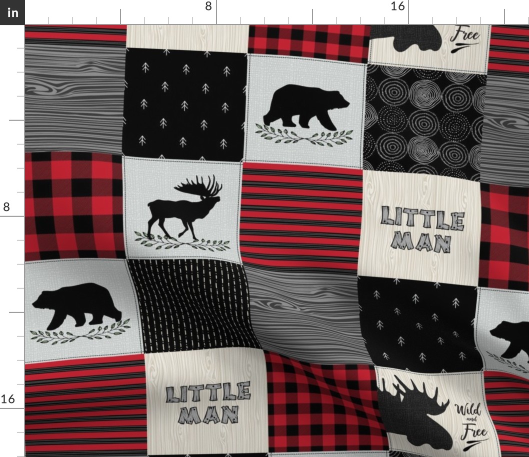 4 1/2" Little Man Woodland Quilt Top – Lumberjack Red + Black Patchwork Blanket, GL-BR5