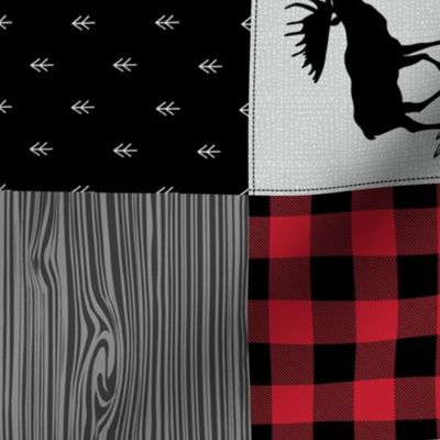4 1/2" Little Man Woodland Quilt Top – Lumberjack Red + Black Patchwork Blanket, GL-BR5, rotated