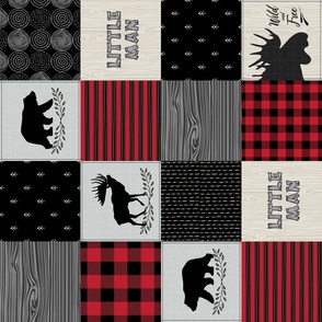 4 1/2" Little Man Woodland Quilt Top – Lumberjack Red + Black Patchwork Blanket, GL-BR5, rotated