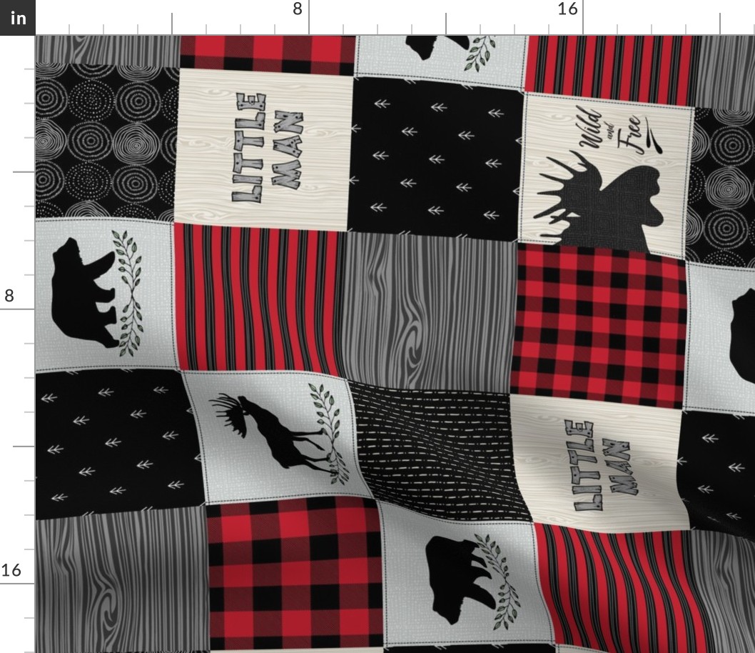 4 1/2" Little Man Woodland Quilt Top – Lumberjack Red + Black Patchwork Blanket, GL-BR5, rotated