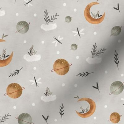 BOHO Moon and Planets in grey