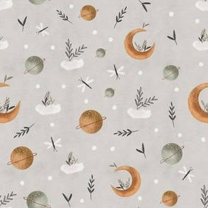 BOHO Moon and Planets in grey