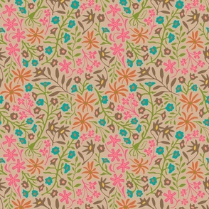 Floribunda Cottage Garden Party Flat Lay Abstract Floral Botanical in Warm Multi-Colours on Sand - SMALL Scale - UnBlink Studio by Jackie Tahara