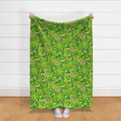 Floral folk, Green flowers on a green background