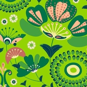 Floral folk, Green flowers on a green background