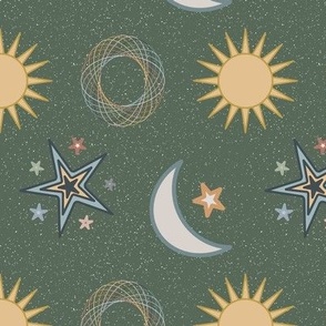 Sun_ stars and moon - green