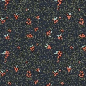 Navy Blue and Orange Ditsy Floral 