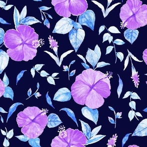 purple hibiscus on dark blue