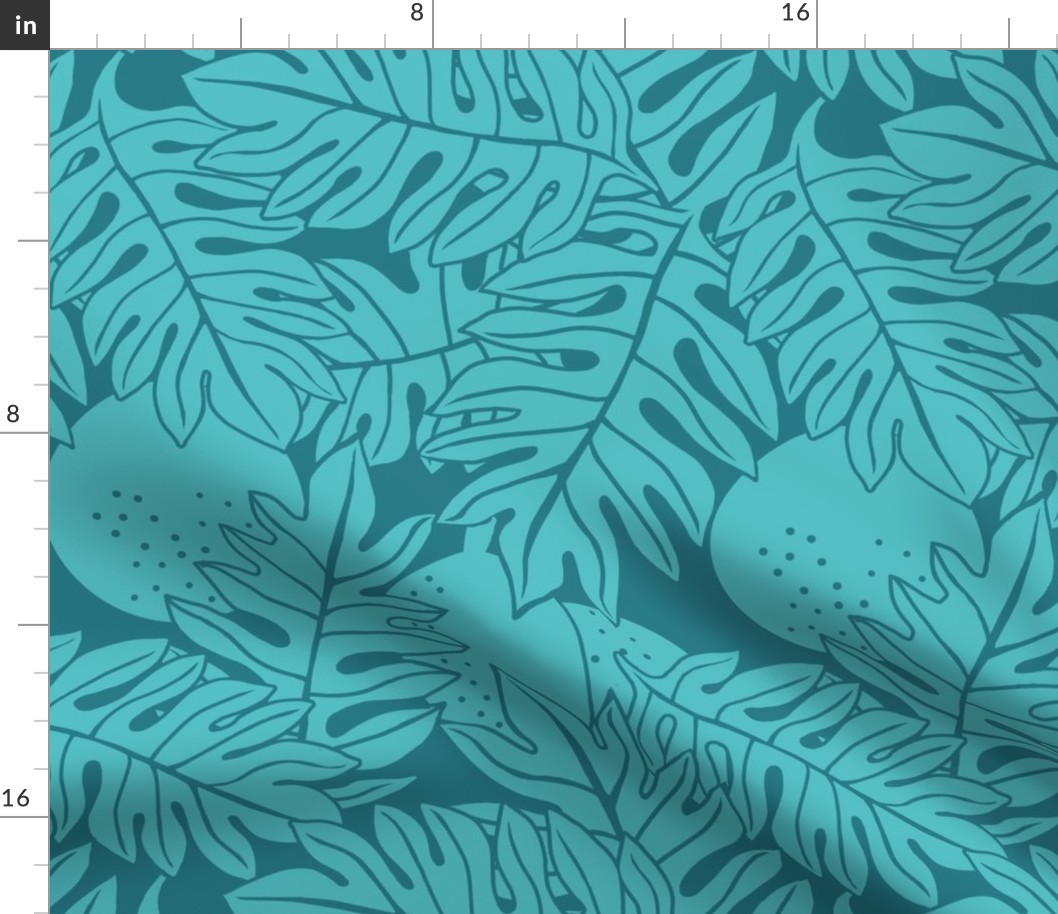 Breadfruit-Ulu line drawing-lt and dk aqua coordinate