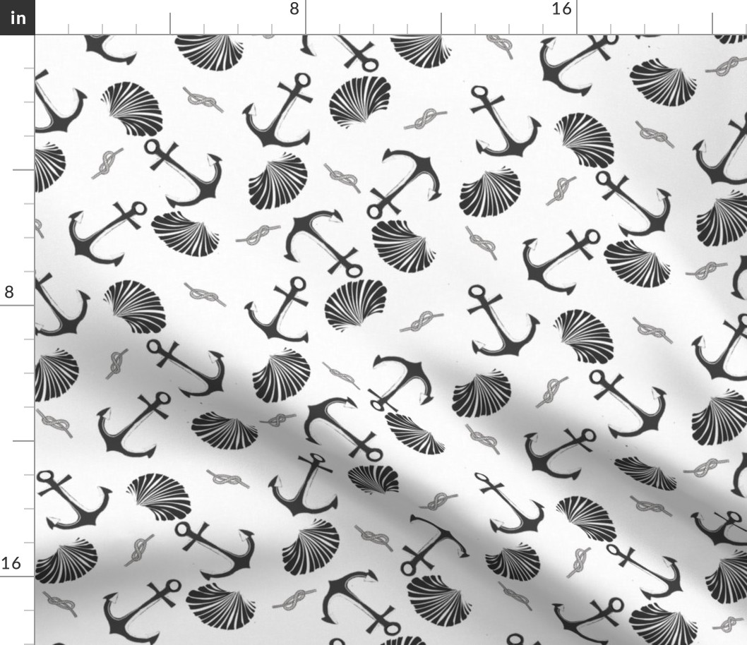 Anchors_shells and rope all nautical ditsy print navy off white 