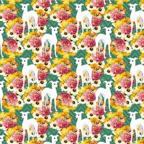 White Italian Greyhounds Floral - 3 inch