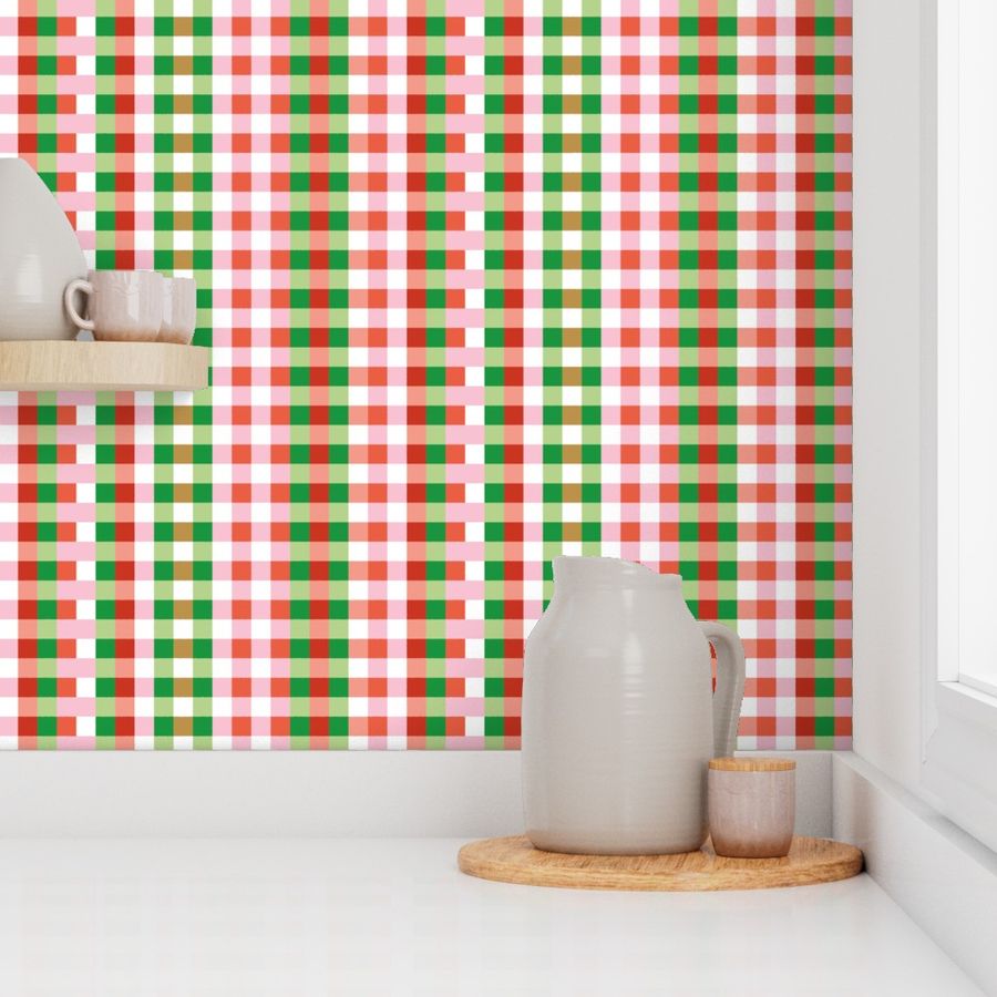 Colorful checker - geometric basic check winter christmas palette red green pink white 