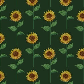 Sunflowers dots dark emerald green Wallpaper