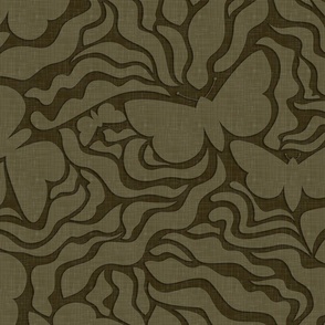 Leaves and Butterflies in Khaki Green / Large