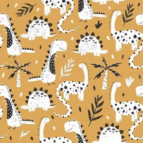 Black and White Dinosaurs in mustard 
