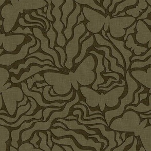 Leaves and Butterflies in Khaki Green / Medium