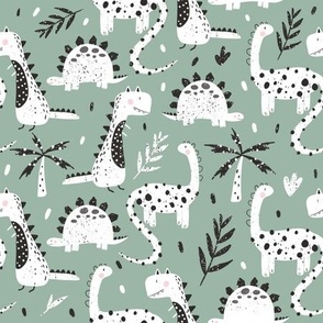 Black and White Dinosaurs in sage