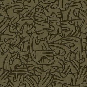 Mid Century Papercut Shapes in Khaki Green / Medium