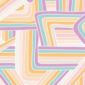 Little Maze groovy stripes minimal Seventies rainbow grid trend abstract geometric print lilac purple teal orange pink  