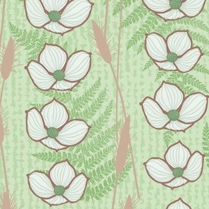 Boho Dogwood Floral - Bright Green and Khaki Brown (LARGE)