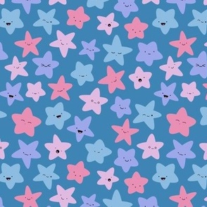 Kawaii Colorful Stars - blue bg