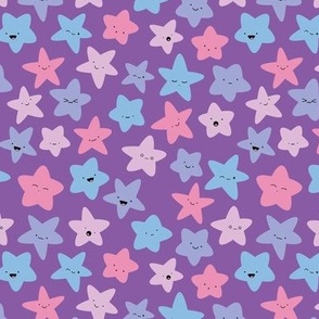 Kawaii Colorful Stars - Purple bg