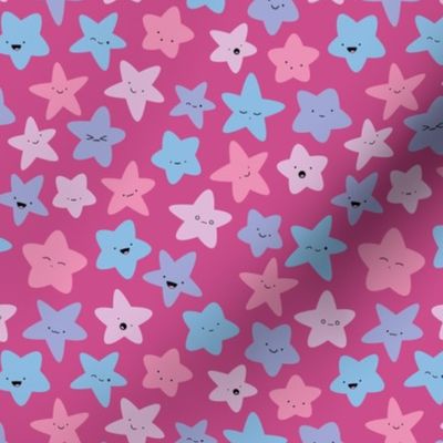 Kawaii Colorful Stars - Pink bg