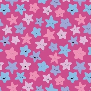 Kawaii Colorful Stars - Pink bg