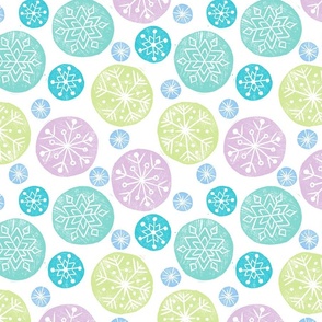 Block Print Snowflakes in Blue, Green & Purple - Large