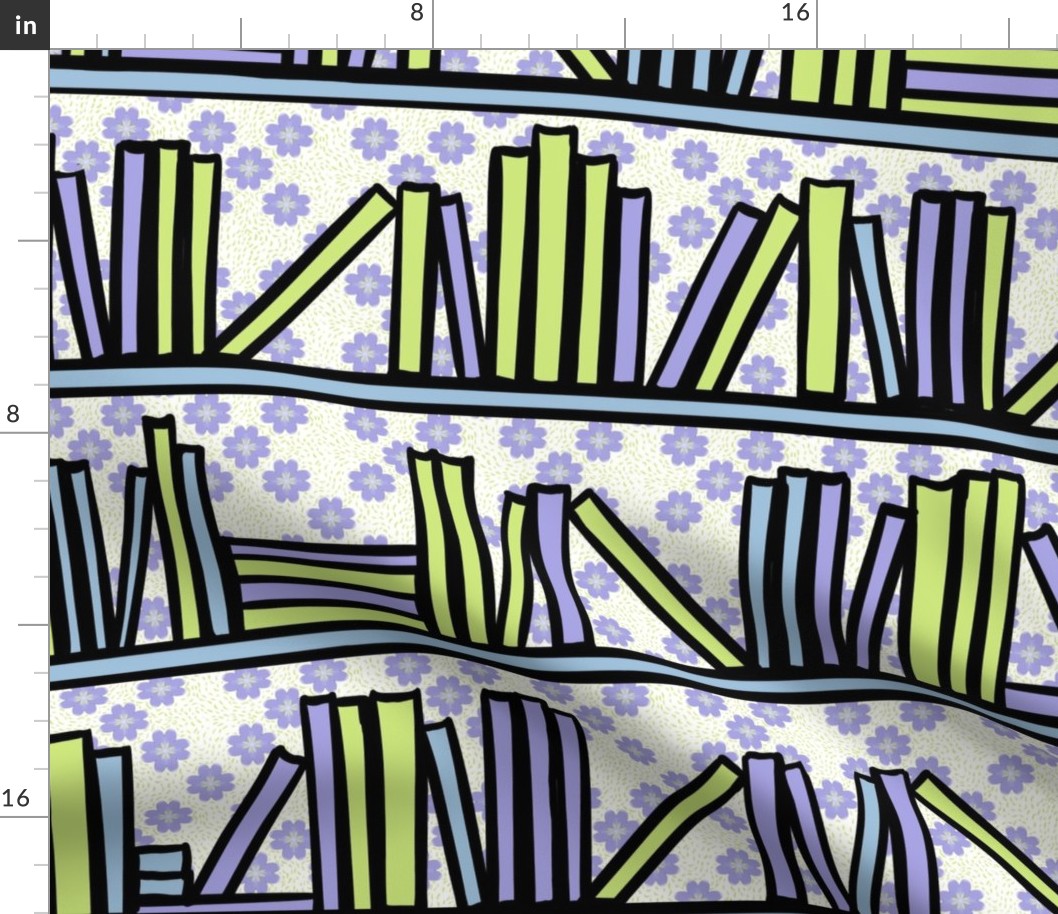 Pastel comfort Book shelves with flowery Fabric | Spoonflower